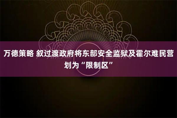万德策略 叙过渡政府将东部安全监狱及霍尔难民营划为“限制区”